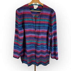 Vintage Talbots 100% Silk Colorful Cardigan Tunic Shirt in Retro Stripe Women 10